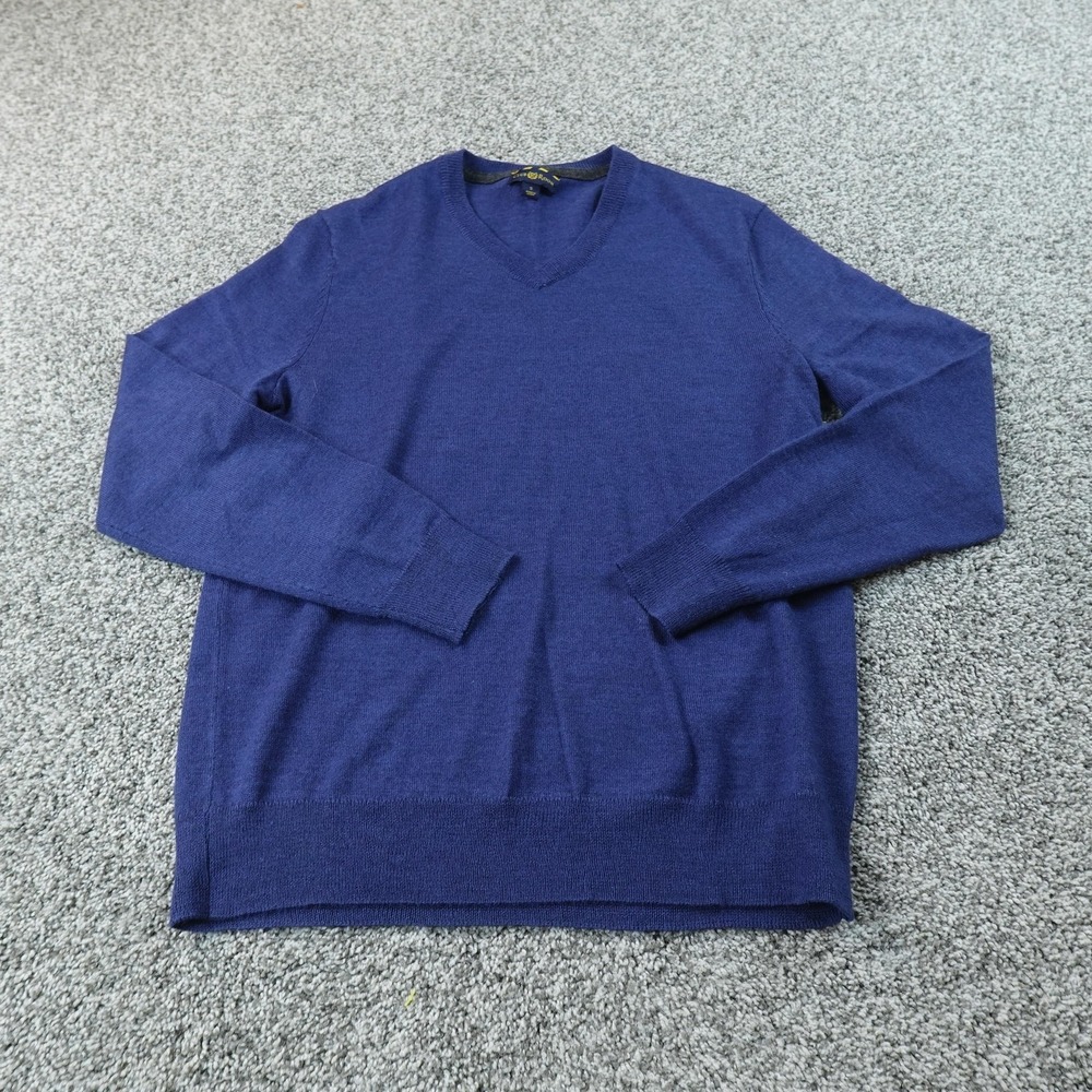 Club Room Sweater Mens S Blue Merino Wool V Neck Knit Pullover Soft Grandpa Warm